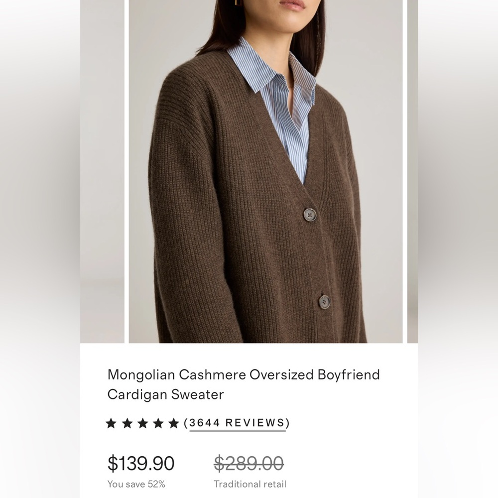 Quince Brown Boyfriend Cashmere Cardigan - Picture 3 of 7